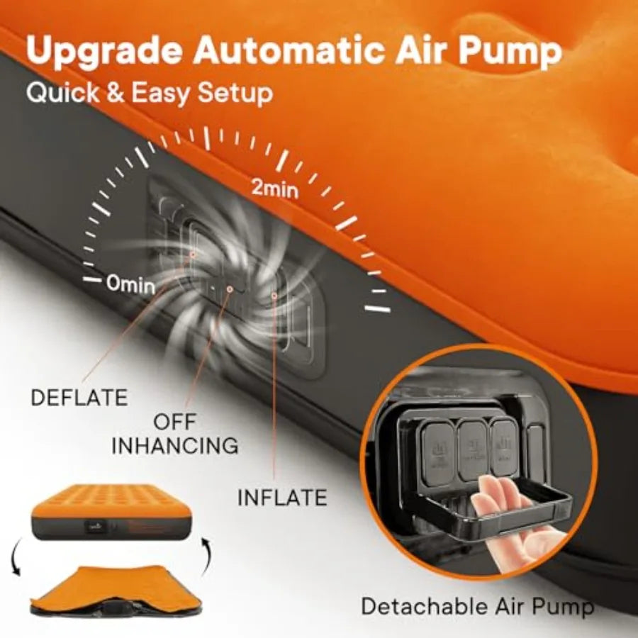 Camping air mattress with cordless rechargeable pump, 9-inch height, self-inflating, portable for home, guest, outdoors, hiking