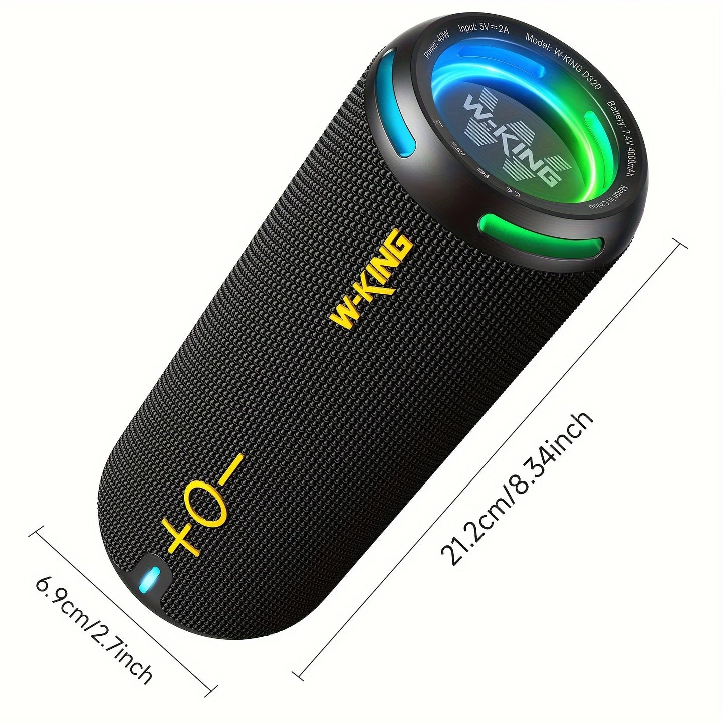 W-KING D320 40W Portable Speaker, IP67 Waterproof, APP Control, High-Quality Audio, TF/AUX, Dynamic Lights for Party, Outdoor, Shower