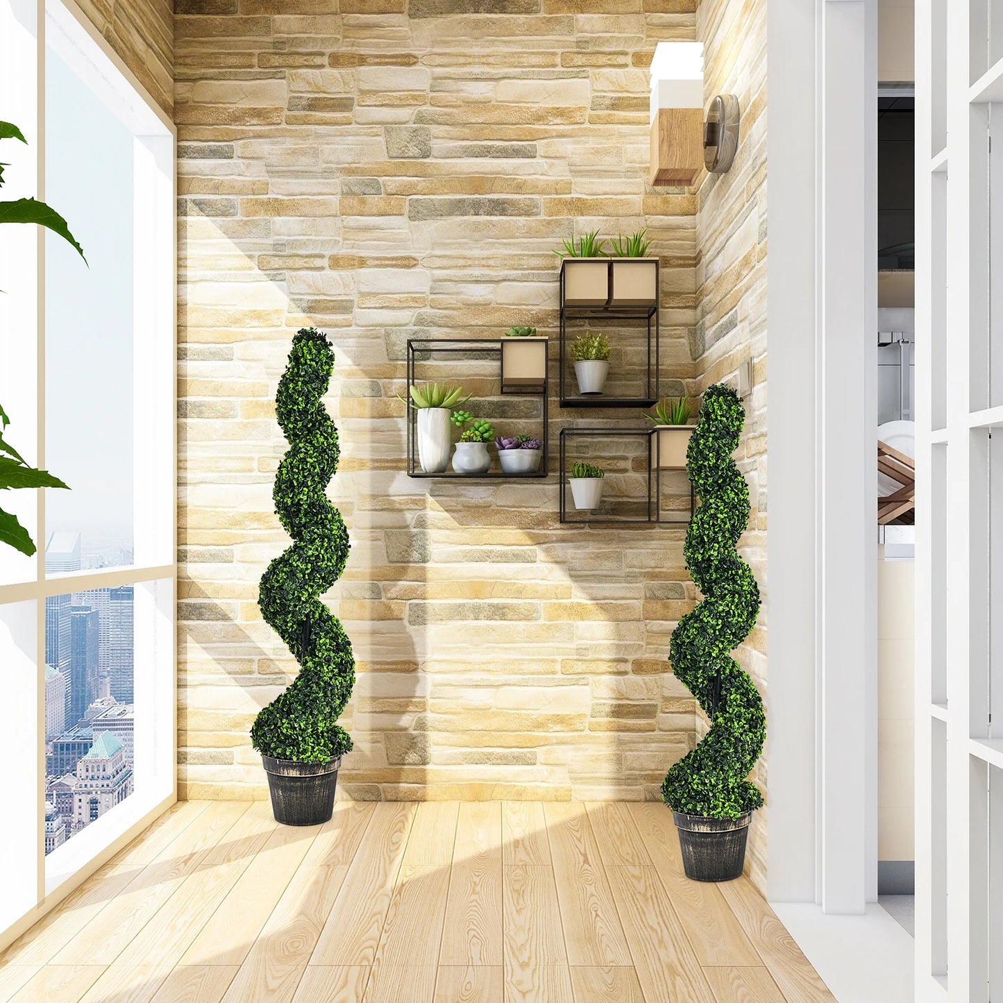 2 Pack 4FT Artificial Spiral Boxwood Topiary Tree Indoor Outdoor Decor
