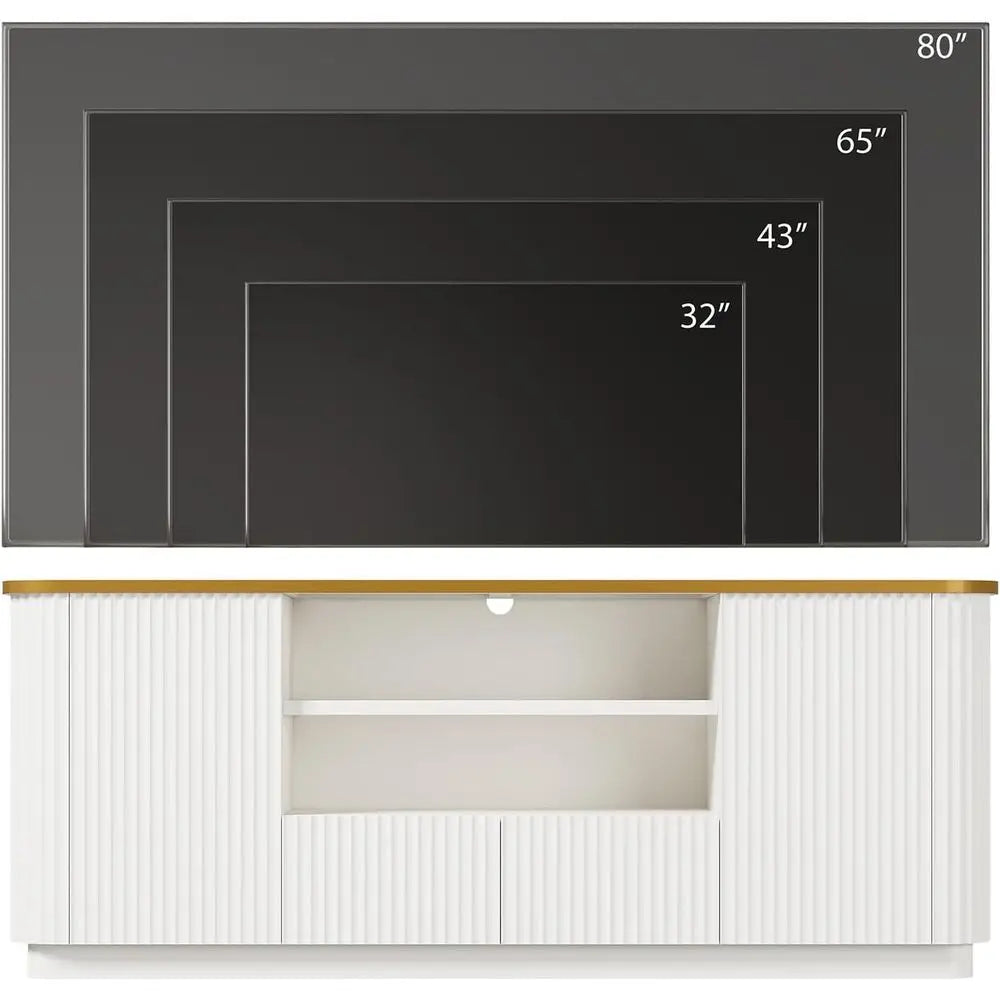 70" luted TV Stand or TVs Up to 80", ern Entertainment Center with 2 Ders & Cabi, TV ole with Curved Proile Design, Luxury Woode