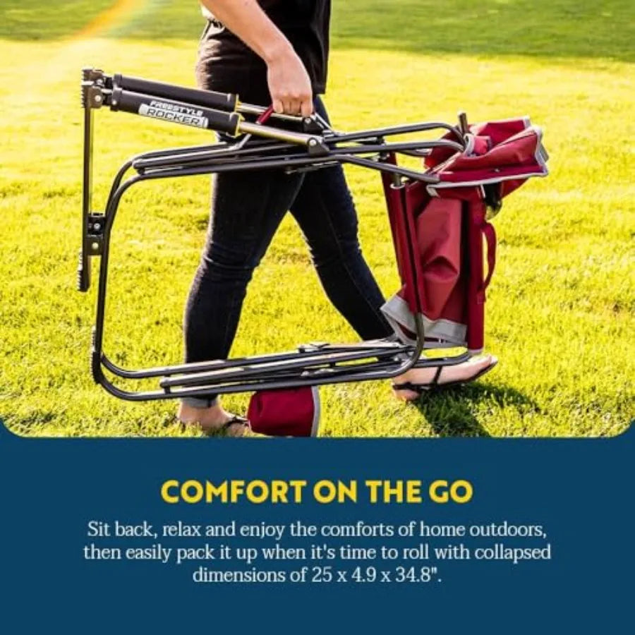 Camping Chair Portable Folding Rocking Chair with Solid, Durable Armrests, Drink Holder and Comfortable Backrest —