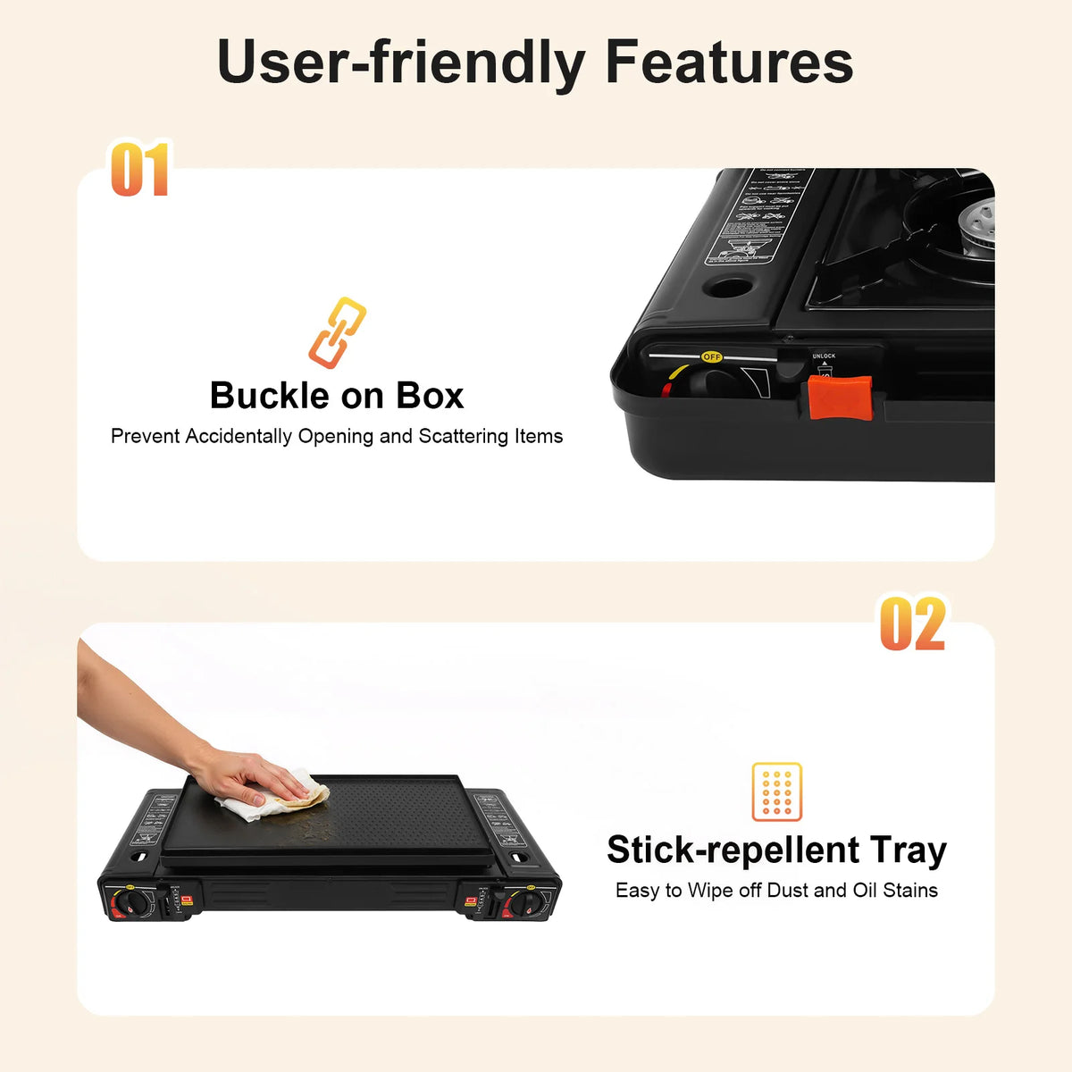 2 Burners Portable Camping Stove Aluminum Iron Plastic Spray Non-stick Coating Heat Rust Resistant Dual Gas Barbecue Cooker 2500W Single Independent Knob Adjustable Fire Outdoor Tabletop Gas Grill For Camping Picnic RV
