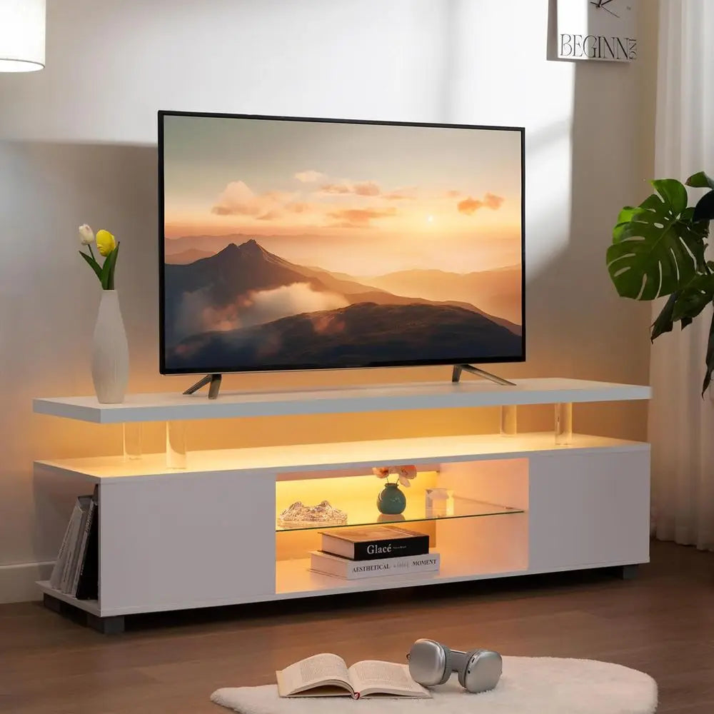 White TV Stands or Living Room LED TV Stand ern TV Stand with Storage or 50/55/60 inche TVs Entertainment Center or Living Room
