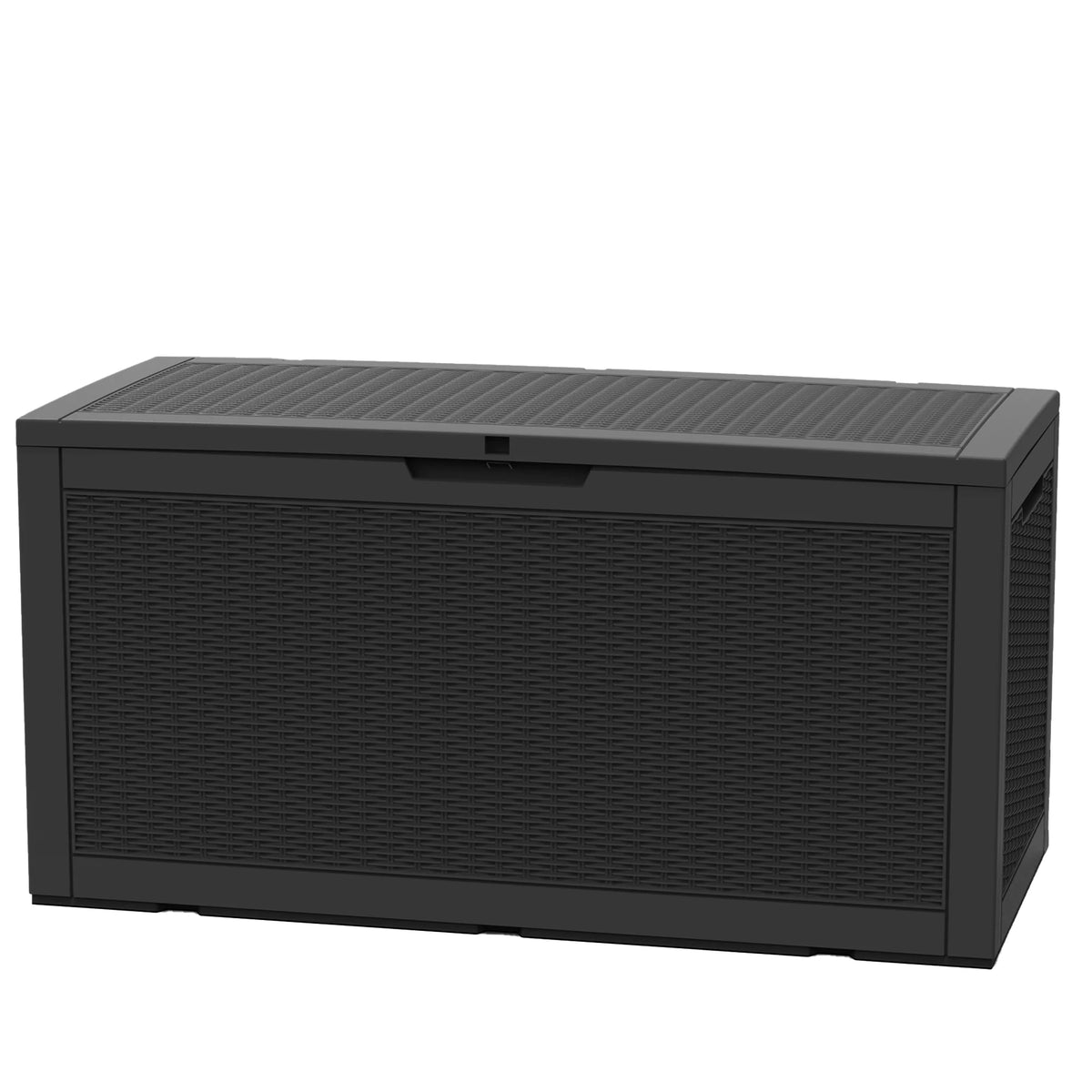 100 Gallon Outdoor Storage Deck Box, Resin Rattan Pattern Storage Container with Lid Support Bar, Indoor & Outdoor Patio Storage Box
