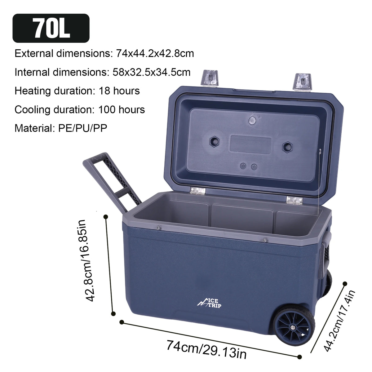 70L Portable Car Wheel Insulator Plastic Cooler Box Keep Food Warm Ice Chest Box for Beach Drink Beverage Camping Picnic Fishing
