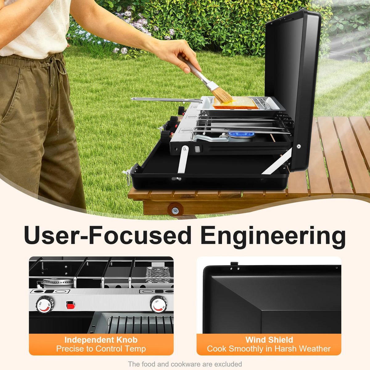 Portable Gas Camping Stove 3 Burners 4.5KW Total Power Cold Rolled Sheet Rust Resistant Piezo Ignition Windproof Lid Foldable Lockable Anti-slip Feet No Assembly Lightweight Tabletop Gas Cooker For Outdoor Camping Picnic BBQ