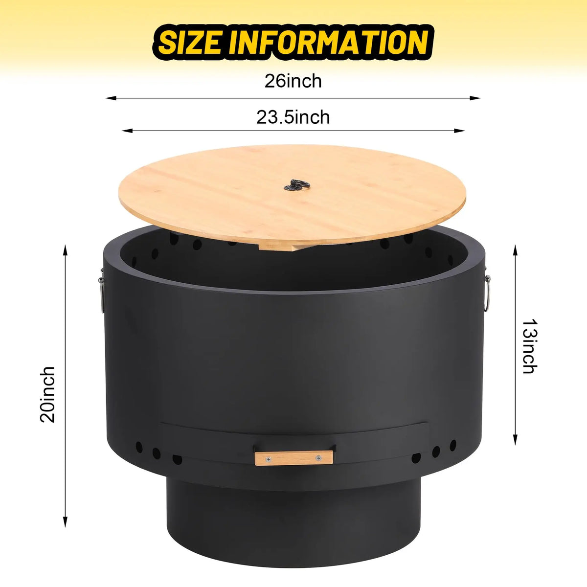 26 Inch Smokeless Wood Burning Fire Pit Table With Removable Ash Pan, Lid Poker & Carry Bag For Patio Backyard Camping BBQ Bonfire