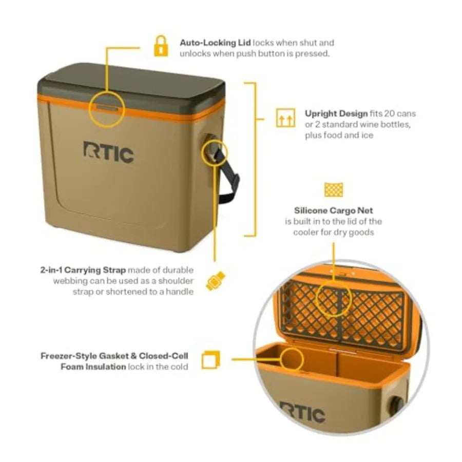 16 Qt Road Trip Cooler, Hard Insulated Portable with Strap and Handle for Outdoor, Beach, Picnic, Camping, Sports, Travel