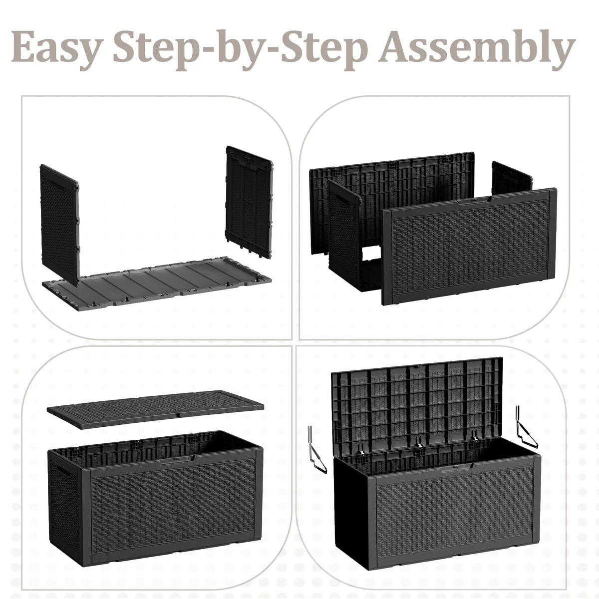 100 Gallon Outdoor Storage Deck Box, Resin Rattan Pattern Storage Container with Lid Support Bar, Indoor & Outdoor Patio Storage Box
