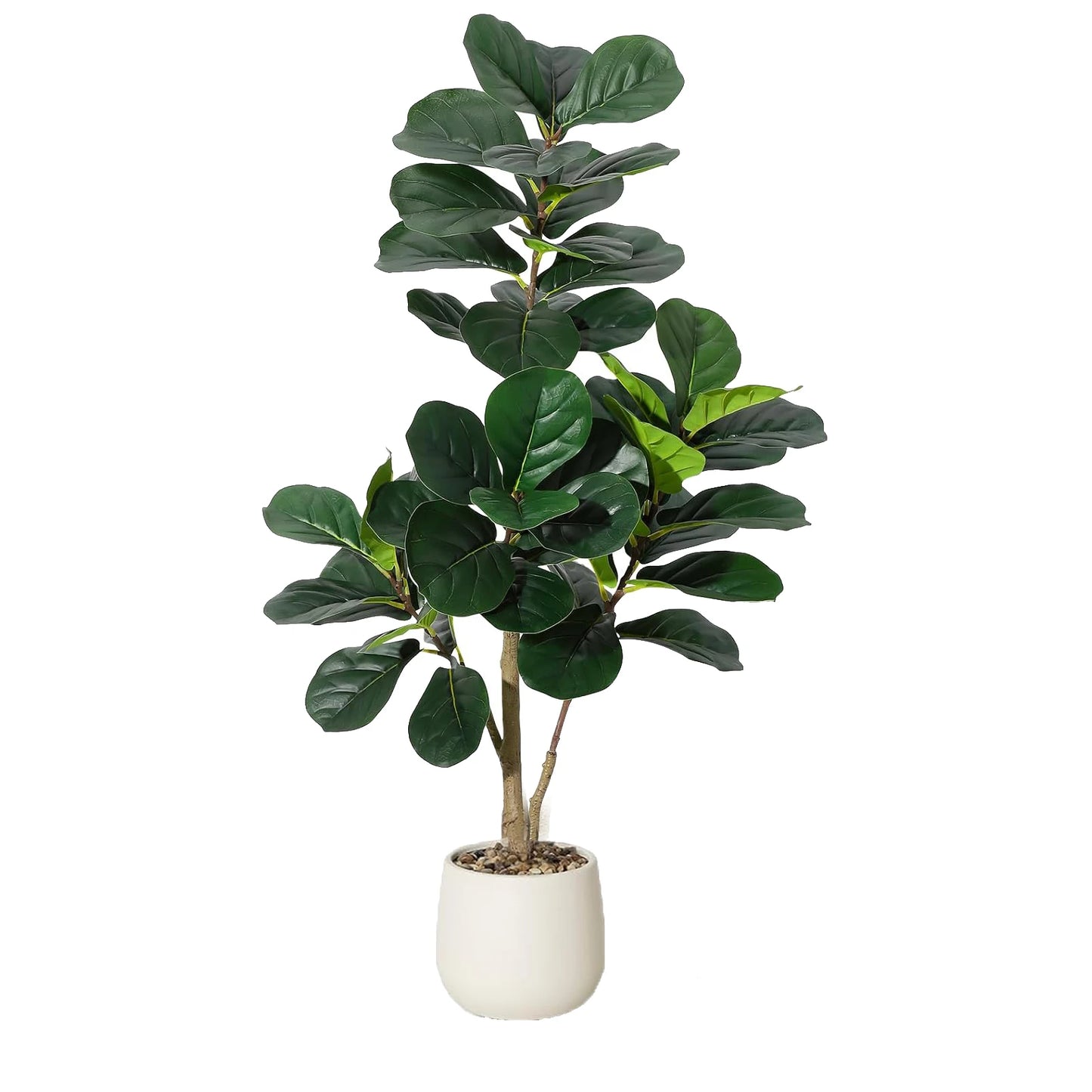 4-7 FT Fiddle Leaf Fig Tree Artificial Realistic Faux Ficus Lyrata Trees in White Planter Pot, Fake Floor Plants for Home Garden