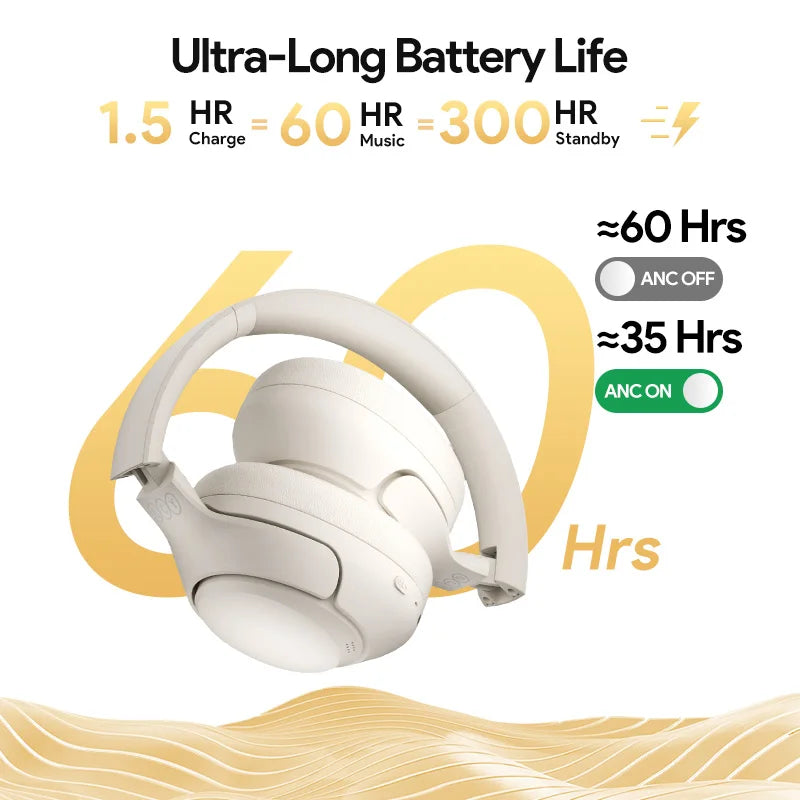 QCY H3 ANC Wireless Headphones Bluetooth 5.4 Hi-Res Audio Over Ear Headset 43dB Hybrid Active Noise Cancellation Earphones 60H