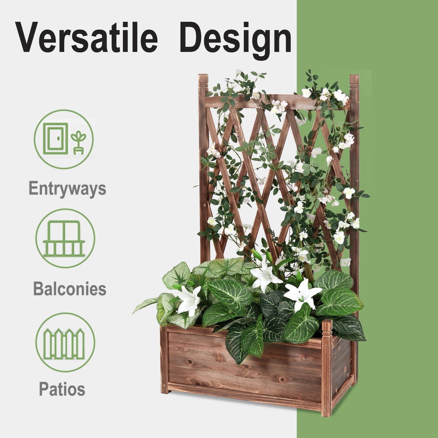 Raised Garden Bed Elevated Wood Planter Box with Trellis for Growing Fresh Herbs Flowers