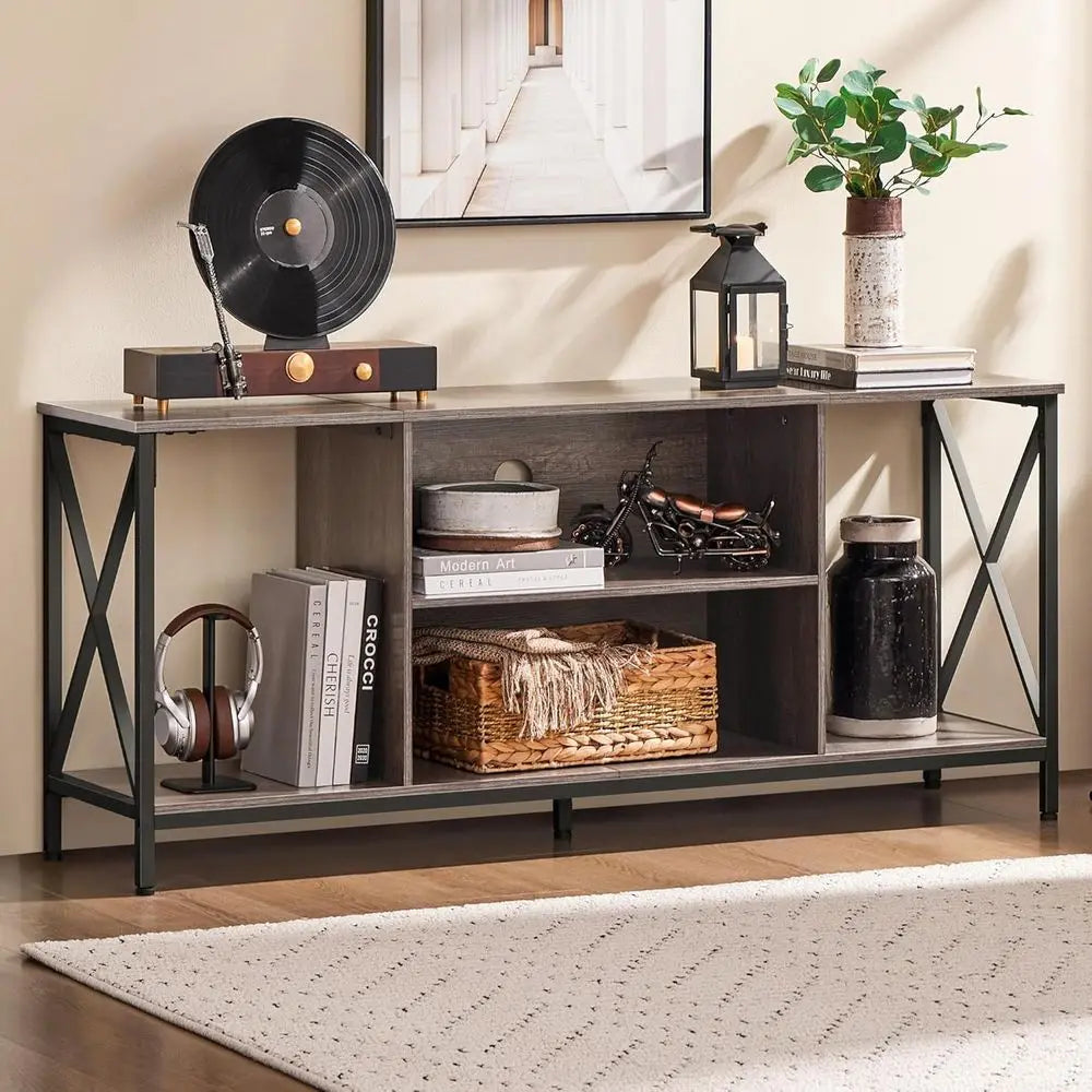 TV Stand or 65 Inch TV, Media Entertainment Center with Storage Shelves or Living Room, TV ole Table or Living Room, Taupe Wood