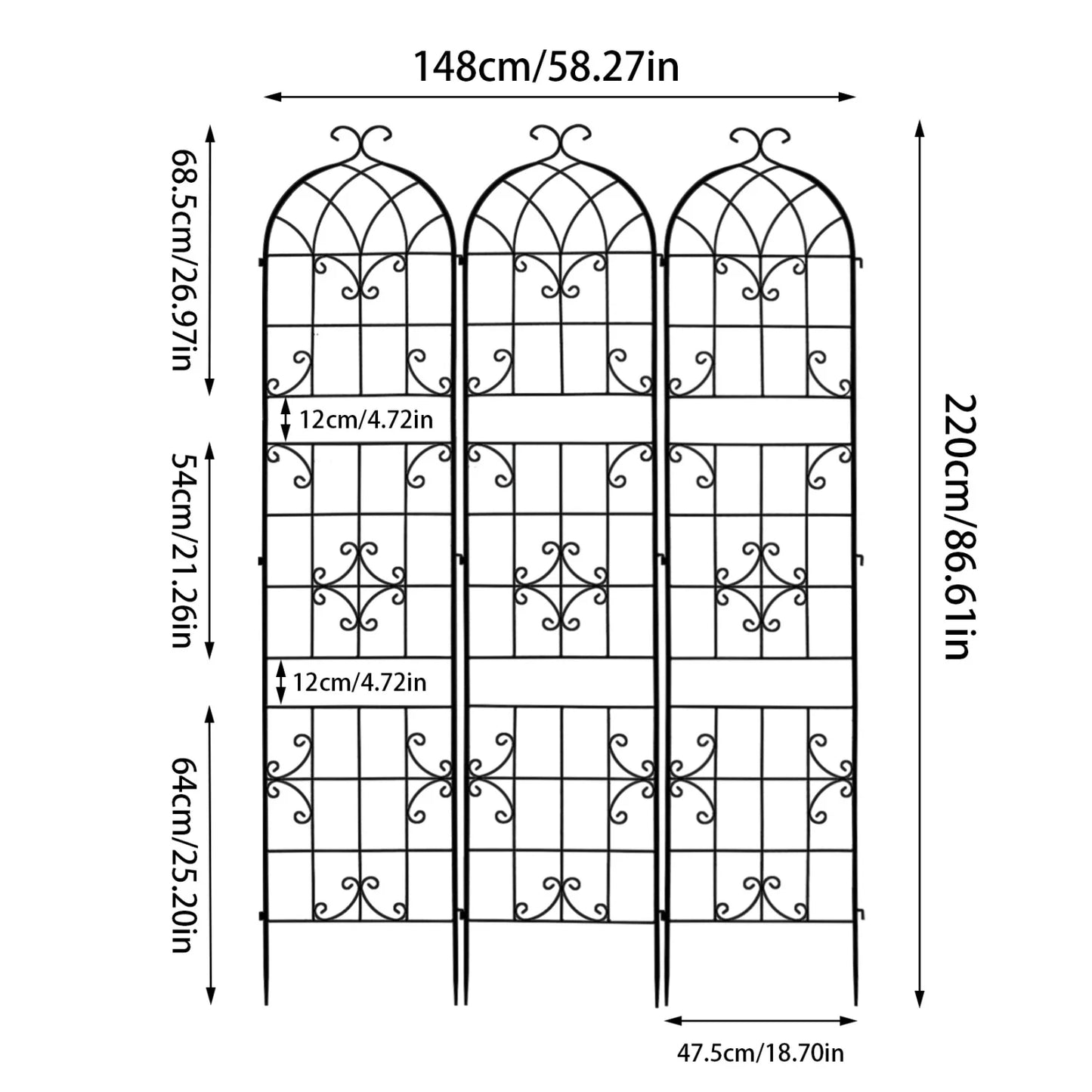 3 Pack 220cm Tall Metal Garden Trellis Support Vine Trellis for Climbing Plants Outdoor Backyard Landscaping Trellis