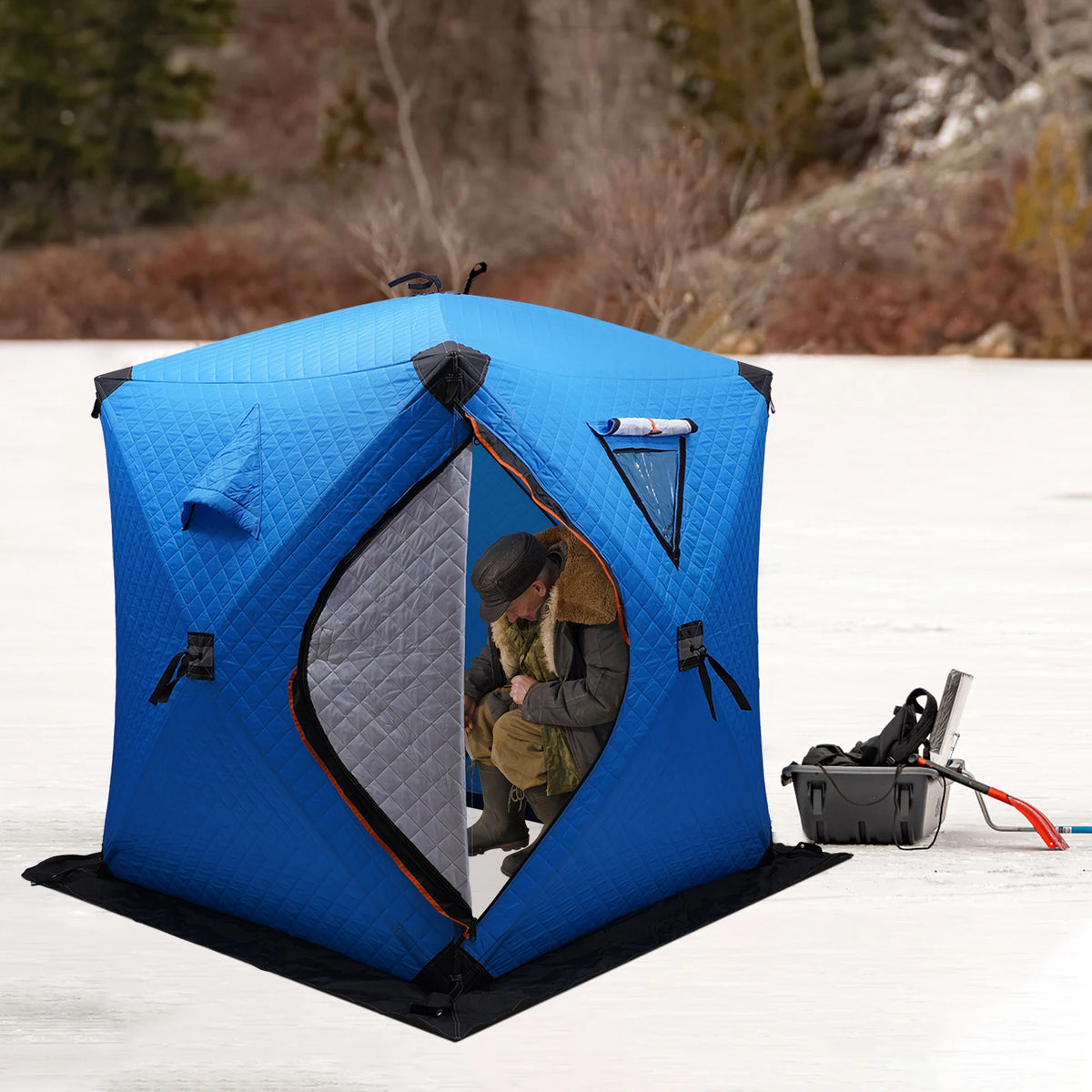 Orange/Blue/Red/Camouflage Ice Fishing Tent Outdoor Square Thermal Shelter Dual Zipper Windproof Tent for Camping Hiking Fishing