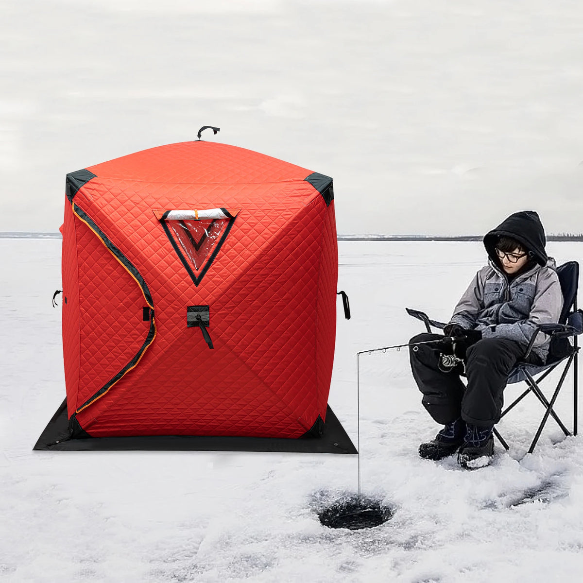 Orange/Blue/Red/Camouflage Ice Fishing Tent Outdoor Square Thermal Shelter Dual Zipper Windproof Tent for Camping Hiking Fishing