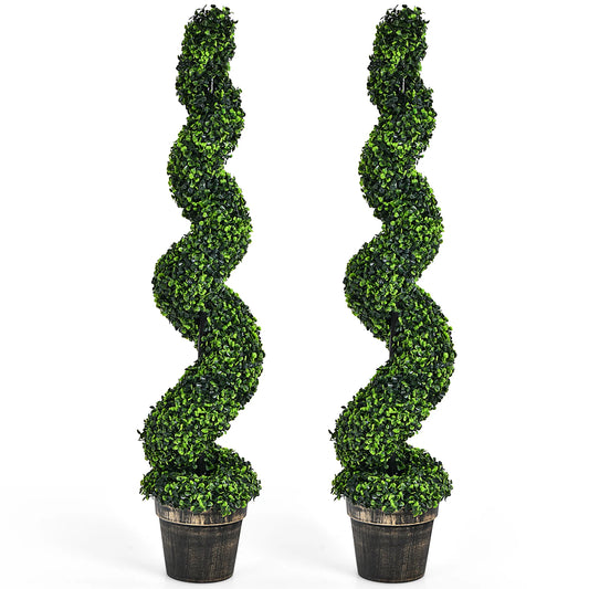 2 Pack 4FT Artificial Spiral Boxwood Topiary Tree Indoor Outdoor Decor