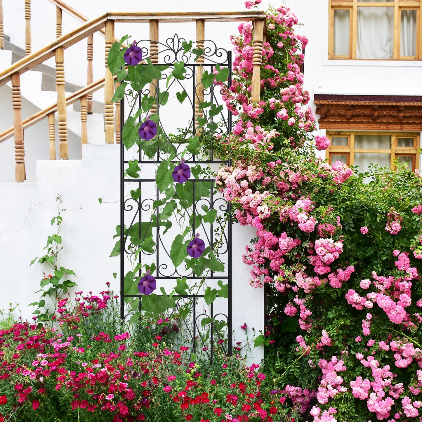 2pcs Tall Rustproof Metal Garden Trellis for Climbing Plants Plant Support Fence Decorative Garden Accessories