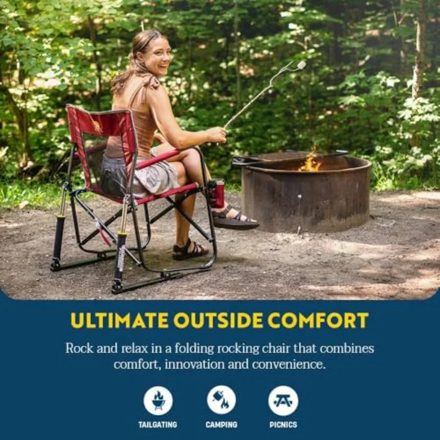 Camping Chair Portable Folding Rocking Chair with Solid, Durable Armrests, Drink Holder and Comfortable Backrest —