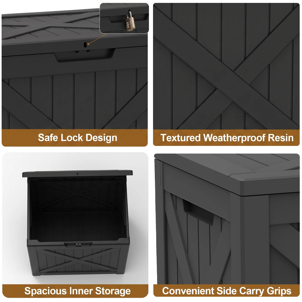 35 Gallon Lockable Outdoor Storage Box Waterproof Resin Patio Deck Box Small Backyard Storage Container