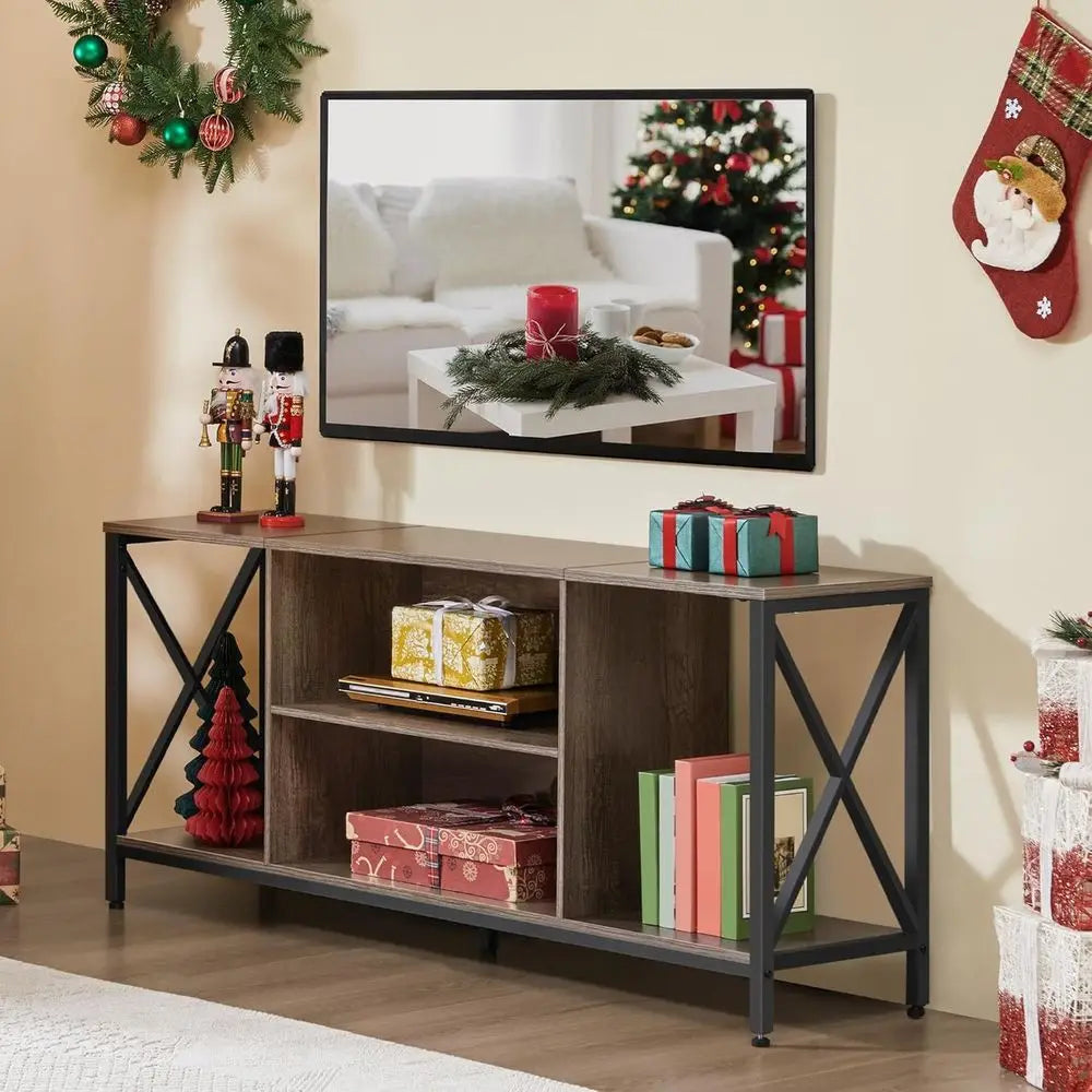 TV Stand or 65 Inch TV, Media Entertainment Center with Storage Shelves or Living Room, TV ole Table or Living Room, Taupe Wood
