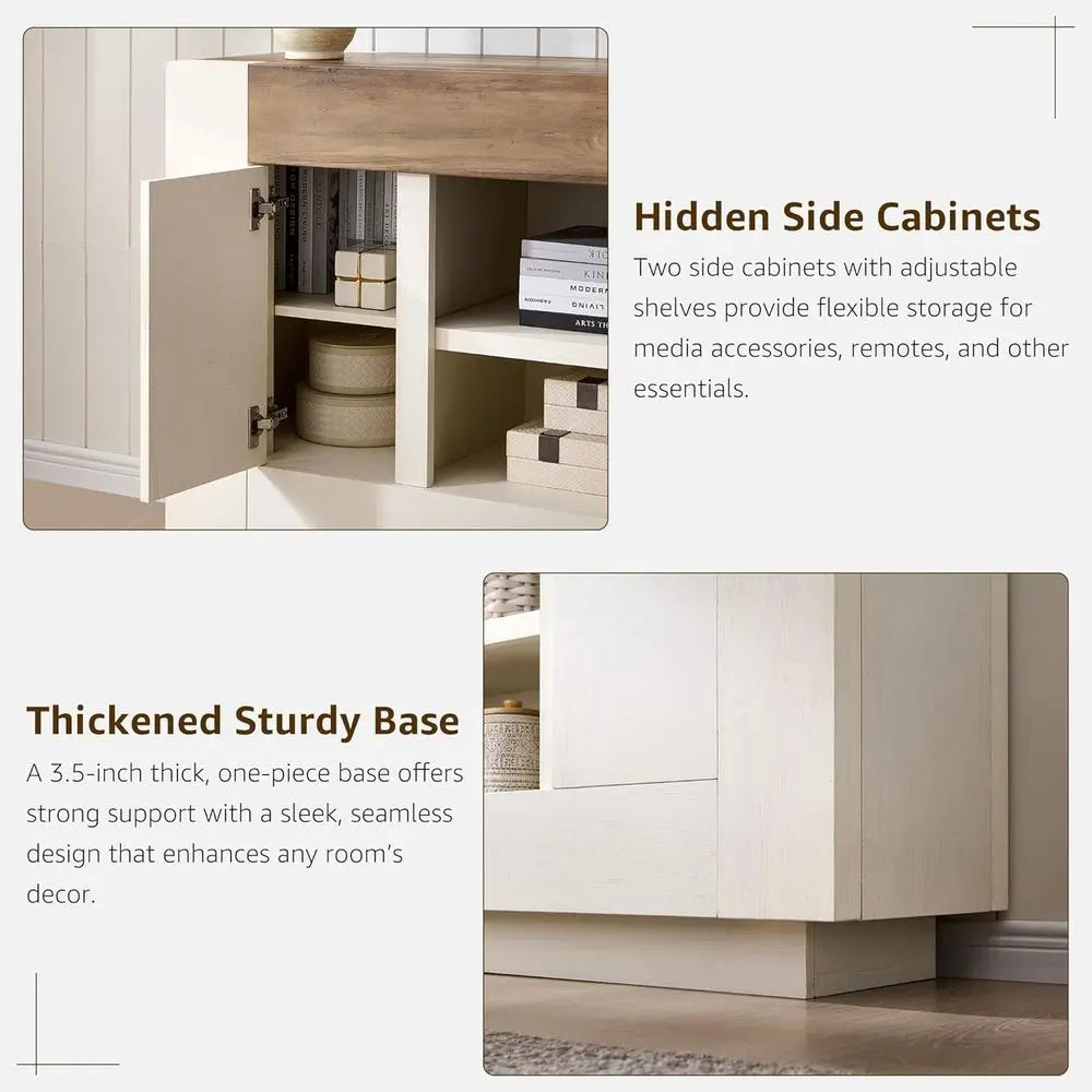 ern 70" TV Stand, Entertainment Center or TVs Up to 80", Media ole with Large Open Storage & Side Cabi, Thick Wood Design or Liv