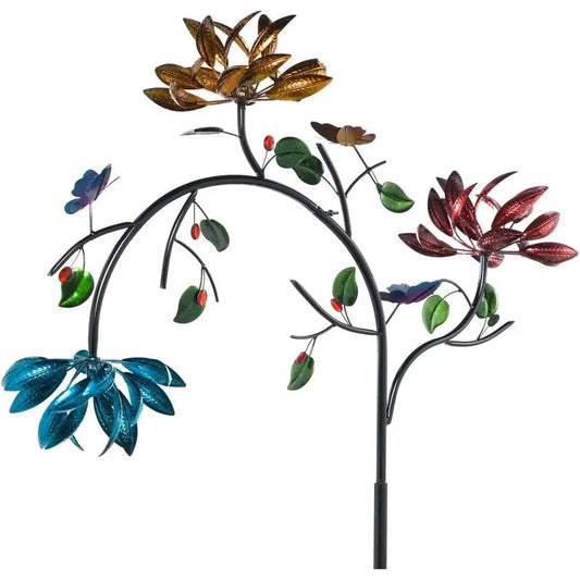 Stunning Multicolored Summer Flower Wind Spinner, 91 Tall x 41 Wide, Durable for Outdoor Use, Metal Stake Included