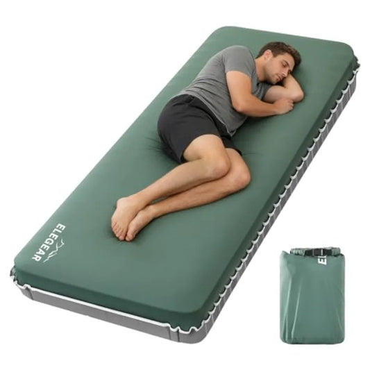 Camping mattress for outdoor travel, memory foam and air, gray, ultra-thick 4-inch with R-Value 9.5 for 4-season use