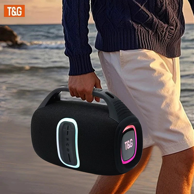 T&G Portable Bluetooth Wireless Speaker 24W HD Stereo Sound Colorful LED Lights IPX4 Waterproof 3600mAh Battery Outdoor Speake