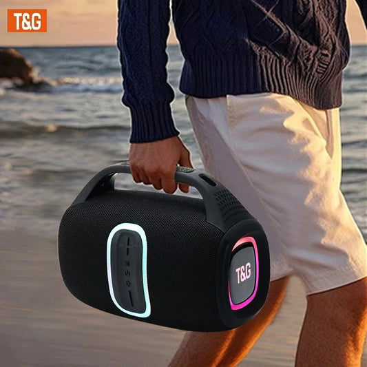 T&G Portable Bluetooth Wireless Speaker 24W HD Stereo Sound Colorful LED Lights IPX4 Waterproof 3600mAh Battery Outdoor Speake