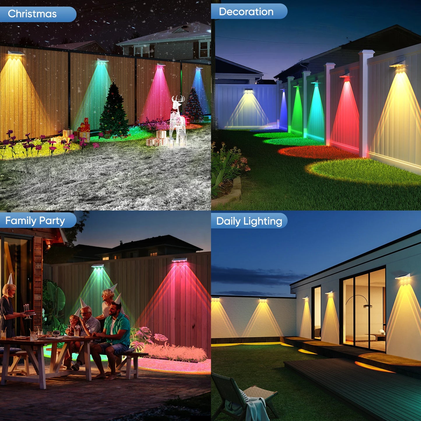 Quality Solar LED Fence Light IP66 Waterproof Auto ON OFF Warm White & 6 Colors & RGB Modes Solar Wall Lamp for Backyard Outside