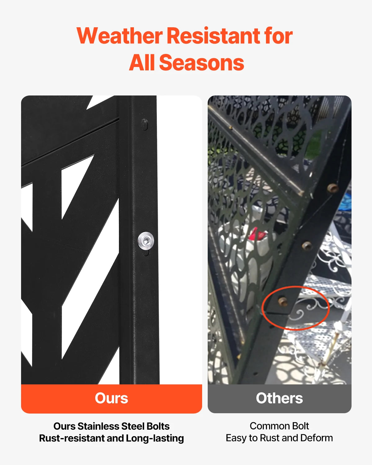 VEVOR Metal Privacy Screen Outdoor Privacy Screens 5-Panel Decorative Garden Steel Privacy Fence with Stand for Balcony Patio