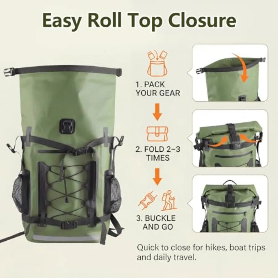 Waterproof Backpack, 40L Heavy Duty Dry Bag Backpack, Roll-Top Hiking Travel Backpack, Heavy Duty Floating Waterproof Bag for K