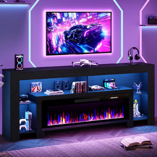 80" Modern Fireplace TV Stand with 50" Electric Fireplace Up to 90" TVs, Gaming Entertainment Center with 20 Color, Customized