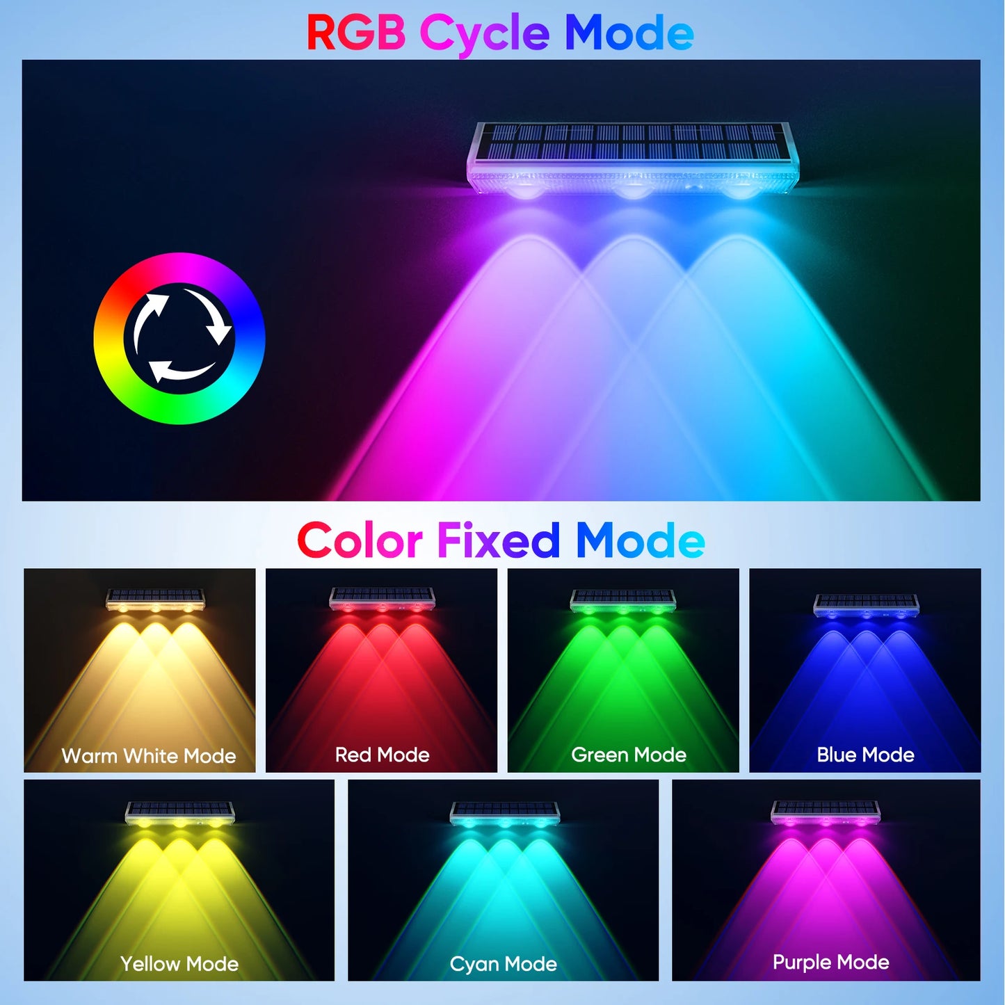 Quality Solar LED Fence Light IP66 Waterproof Auto ON OFF Warm White & 6 Colors & RGB Modes Solar Wall Lamp for Backyard Outside