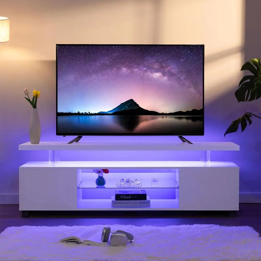 White TV Stands or Living Room LED TV Stand ern TV Stand with Storage or 50/55/60 inche TVs Entertainment Center or Living Room