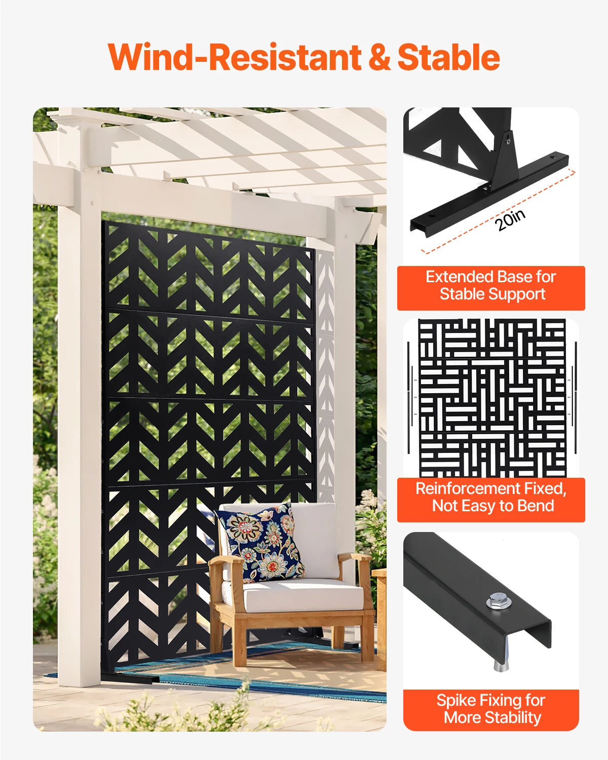 VEVOR Metal Privacy Screen Outdoor Privacy Screens 5-Panel Decorative Garden Steel Privacy Fence with Stand for Balcony Patio