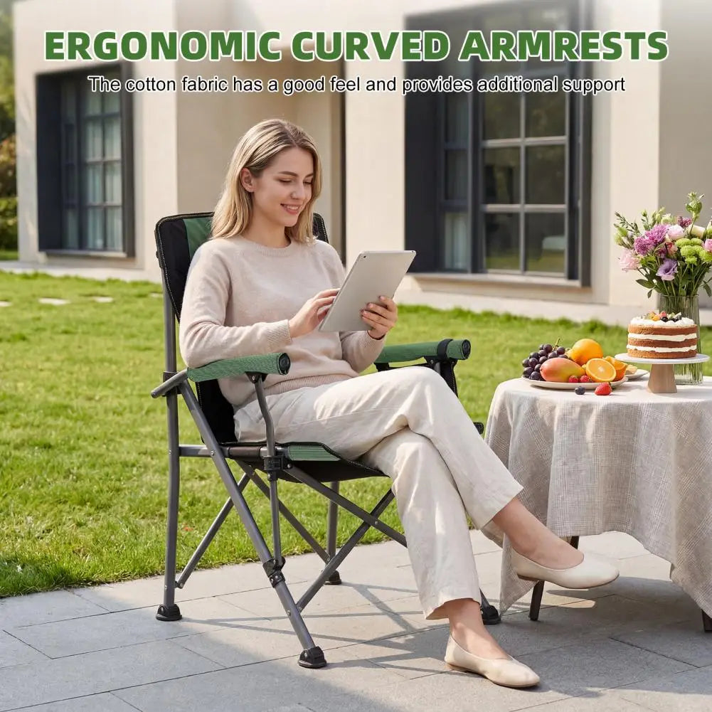 Portable Folding Fishing Chair with Rod Holder Side Pocket, Cup Holder, 150Kg Heavy Duty Outdoor Chair, Armchair for Camping