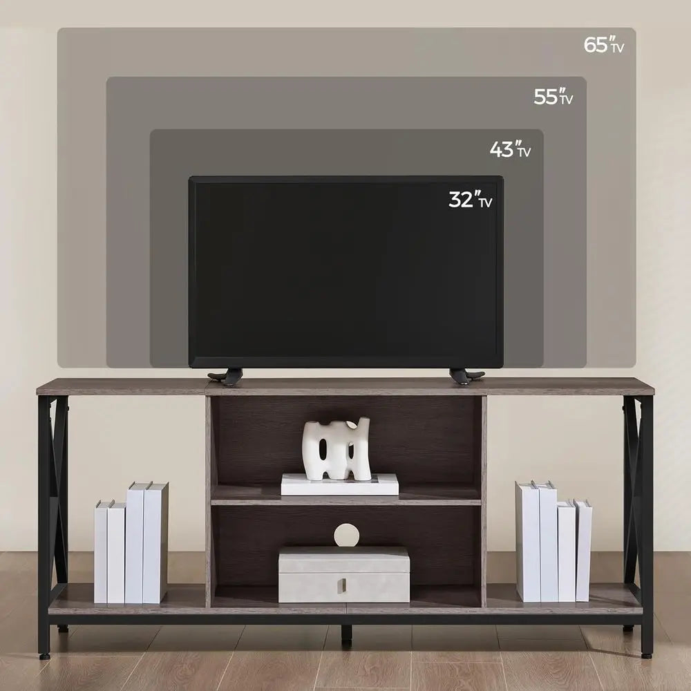 TV Stand or 65 Inch TV, Media Entertainment Center with Storage Shelves or Living Room, TV ole Table or Living Room, Taupe Wood