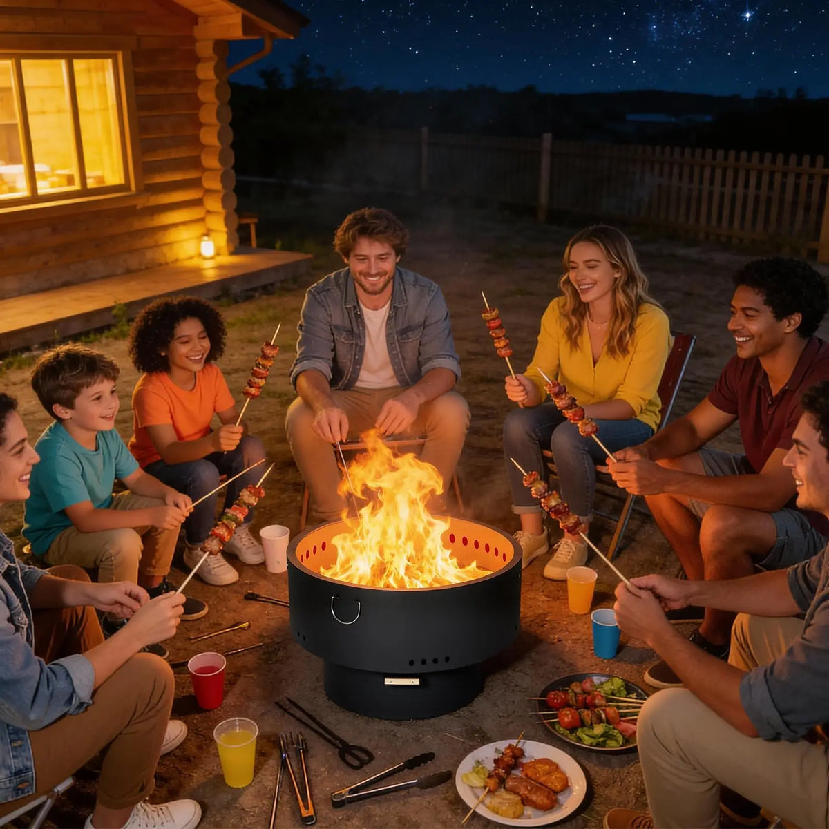 30 Inch Smokeless Fire Pit Table With Bamboo Lid, Removable Ash Pan And Carry Bag, Carbon Steel Outdoor Firepit For Patio Camping