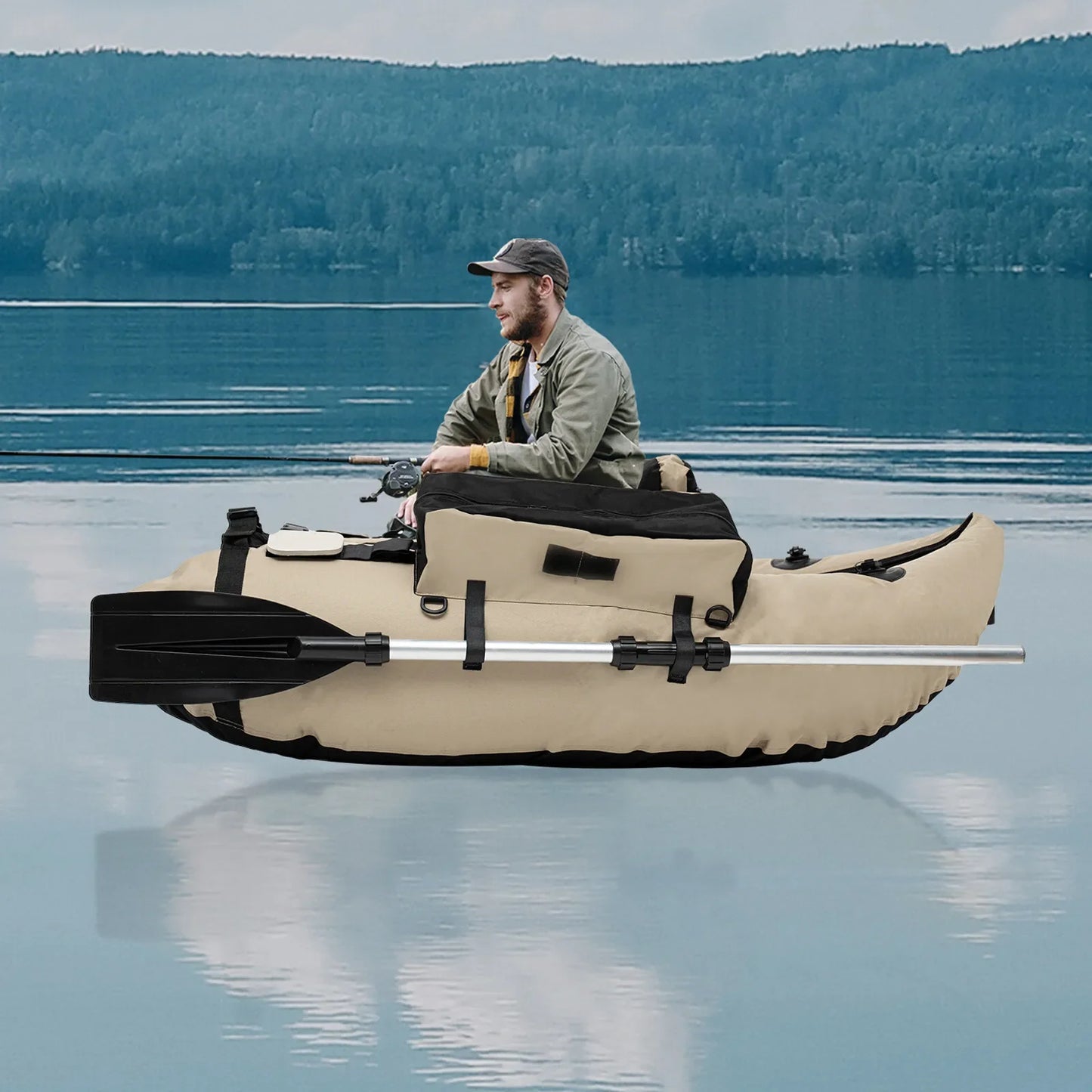 Outdoor Fishing Inflatable Boat Raft with Pump Adjustable Backrest 130kg Load Capacity for Lakes Rivers