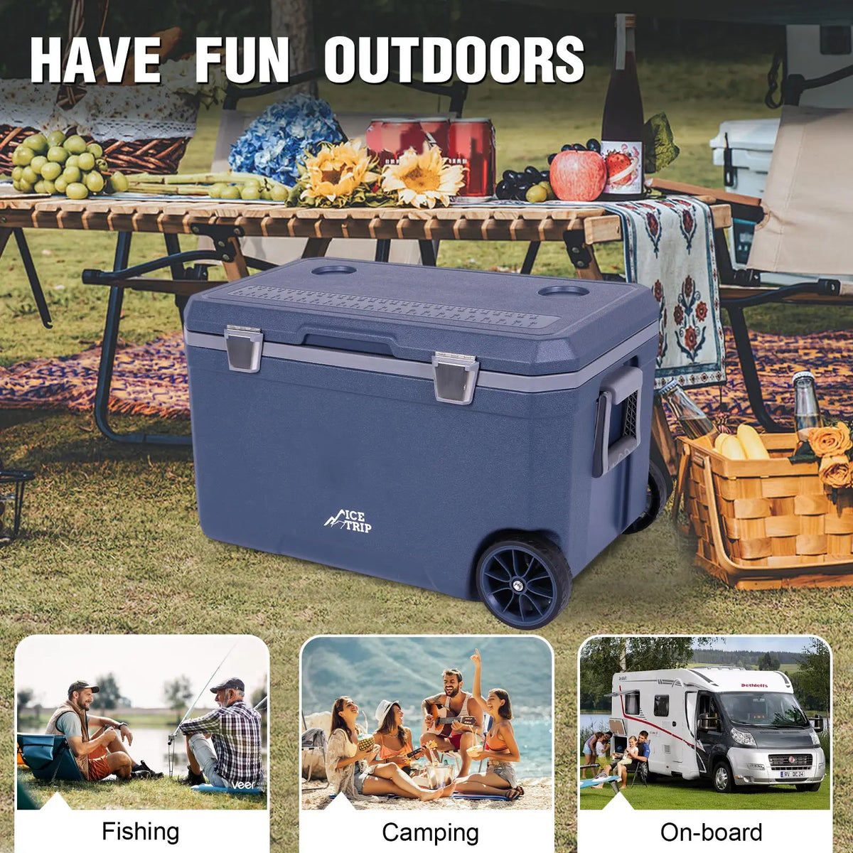 70L Portable Car Wheel Insulator Plastic Cooler Box Keep Food Warm Ice Chest Box for Beach Drink Beverage Camping Picnic Fishing