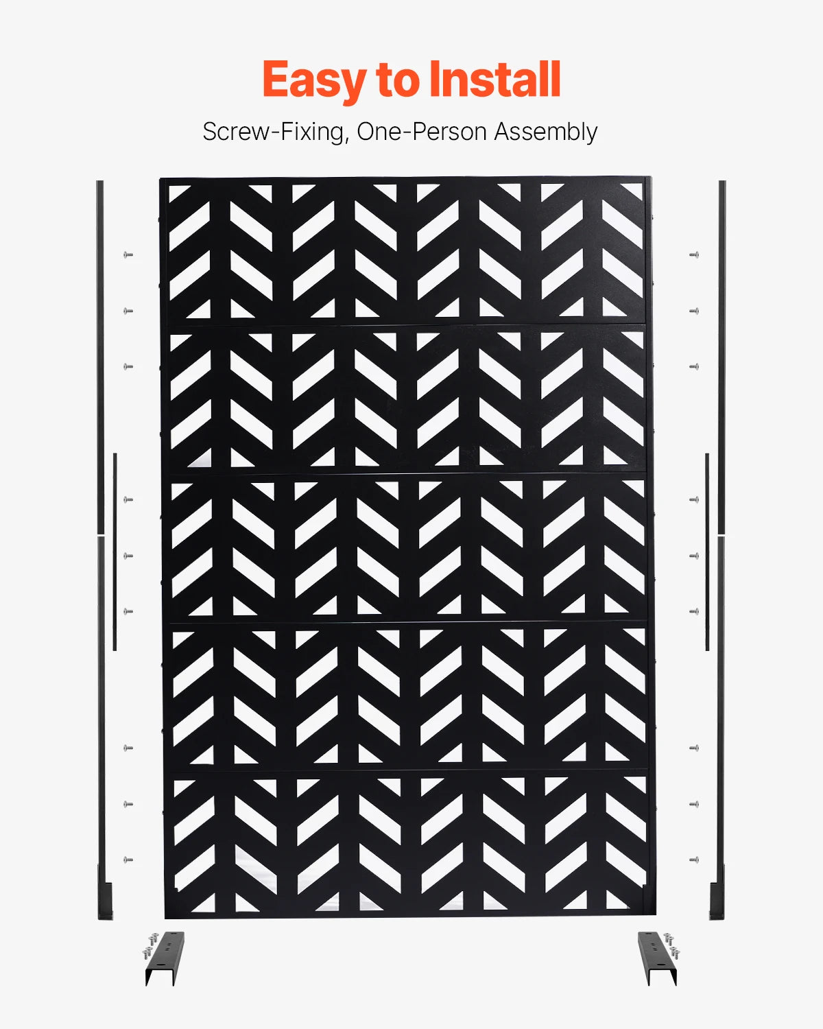VEVOR Metal Privacy Screen Outdoor Privacy Screens 5-Panel Decorative Garden Steel Privacy Fence with Stand for Balcony Patio