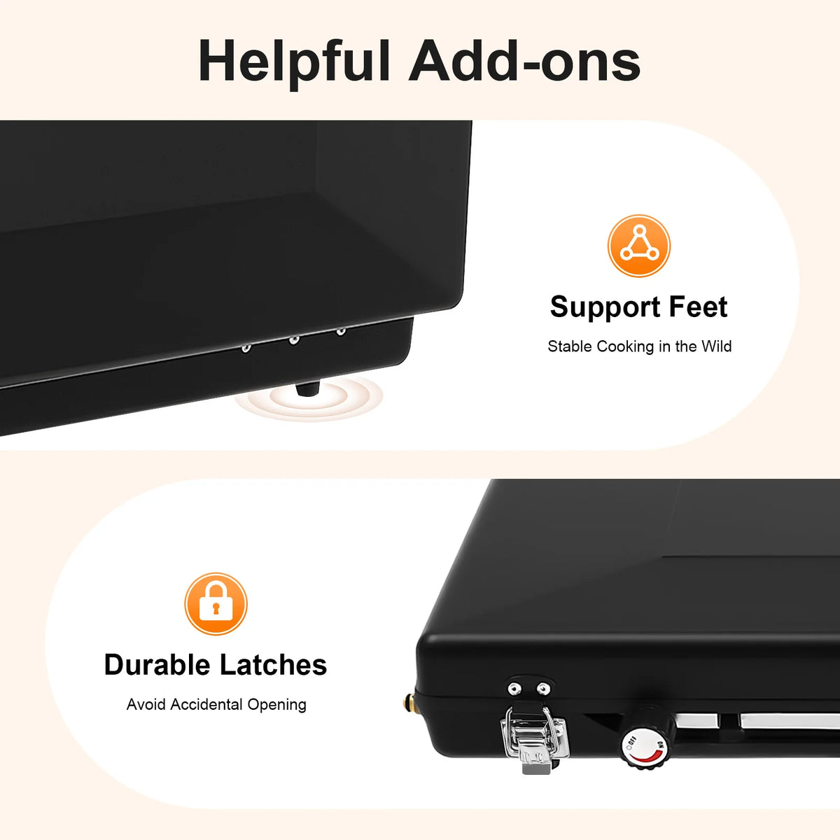 Portable Gas Camping Stove 3 Burners 4.5KW Total Power Cold Rolled Sheet Rust Resistant Piezo Ignition Windproof Lid Foldable Lockable Anti-slip Feet No Assembly Lightweight Tabletop Gas Cooker For Outdoor Camping Picnic BBQ