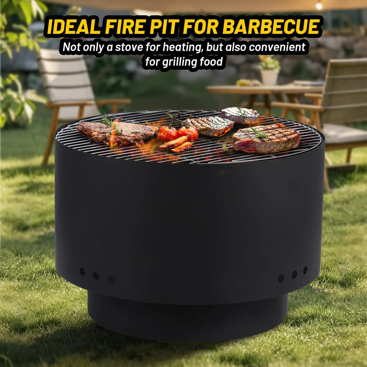 26 Inch Smokeless Wood Burning Fire Pit With Cooking Grate, Mesh Lid, Poker & Cover, Portable Outdoor BBQ Bonfire Pit For Patio Camping