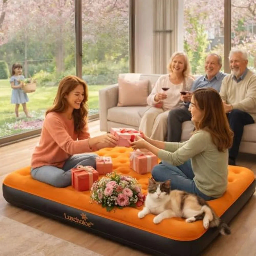 Camping air mattress with cordless rechargeable pump, 9-inch height, self-inflating, portable for home, guest, outdoors, hiking