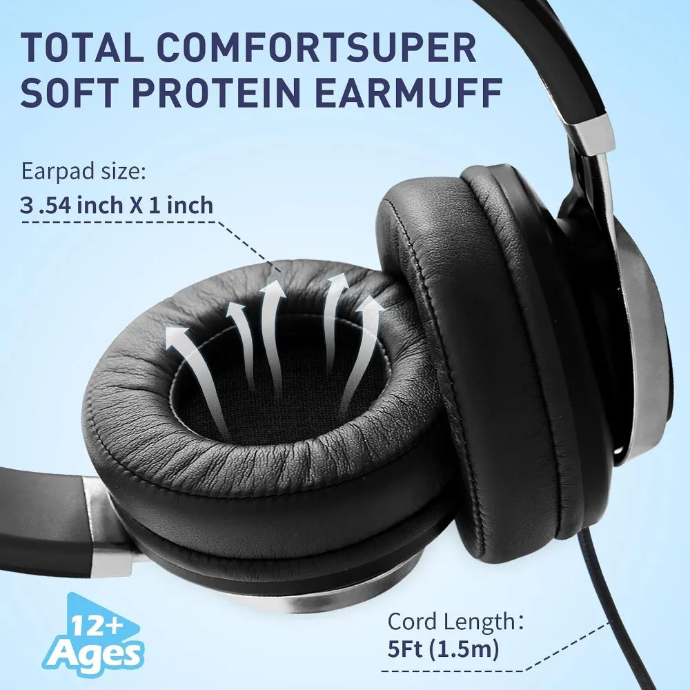Wired Over-Ear Headphones with Microphone, Volume Control, and Noise Isolation for Devices