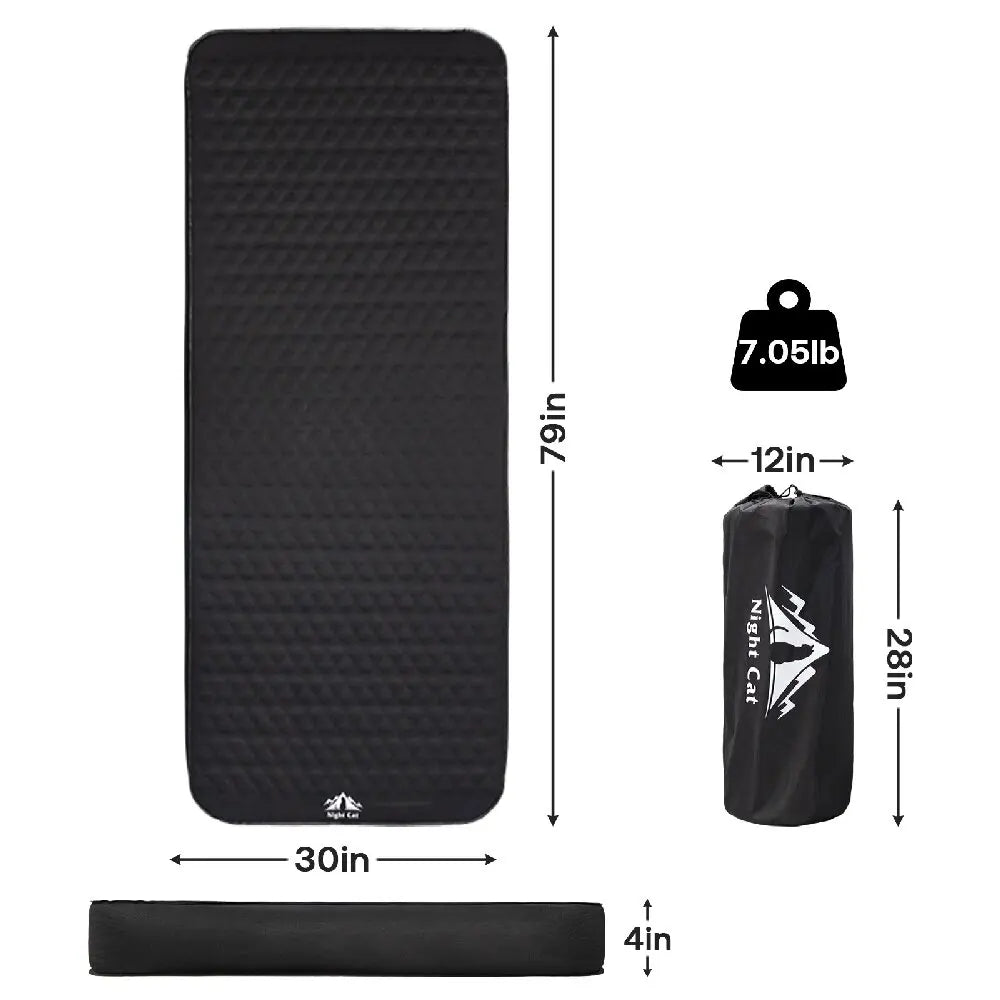 Night Cat Inflatable Sleeping Pad: Built in Electric Pump 4" Thick Foam Black Camping Sleeping Pads for Travel Car Camping