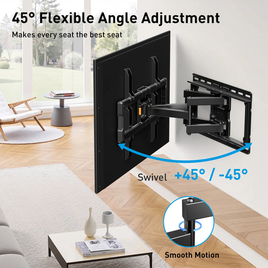 UL-Listed Full Motion TV Wall Mount for 42–97 Inch Flat Curved TVs up to 132 lbs, 12″/16″ Wood Studs, TV Mount Bracket with Tool-Free Tilt, Swivel, Extension, Max VESA 600 x 400mm