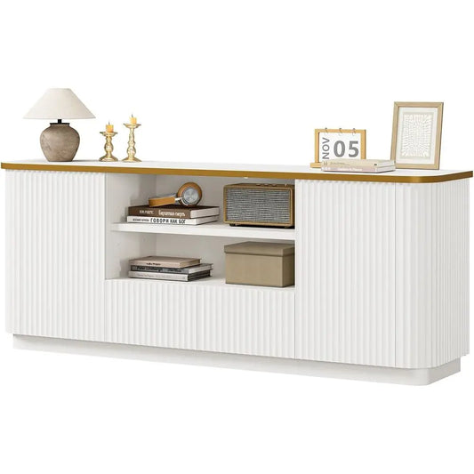 70" luted TV Stand or TVs Up to 80", ern Entertainment Center with 2 Ders & Cabi, TV ole with Curved Proile Design, Luxury Woode